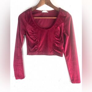 Altar'd State XS Ribbed Look Ruby Red Velvet Crop Top